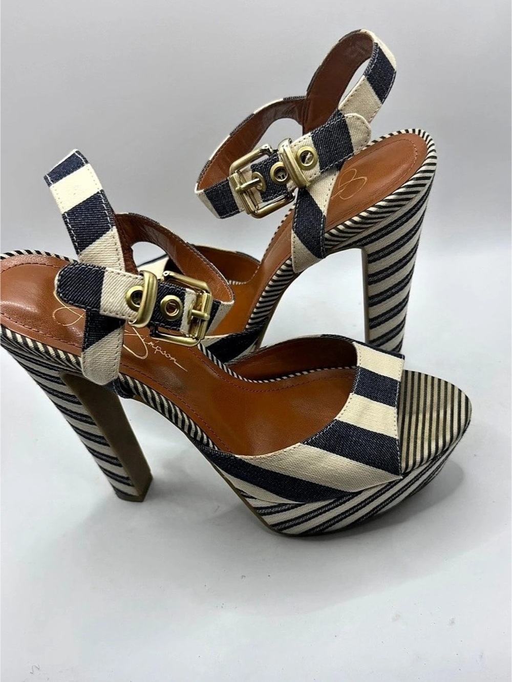 Jessica Simpson Striped Platform Heels in Blue & White Nautical